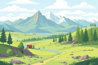 draw a flat vector landscape illustration