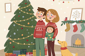 draw christmas couple family or pet portrait