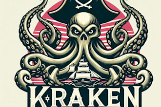 design high quality vintage kraken octopus mascot ship logo with t shirt design