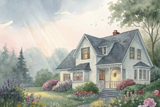 paint a beautiful watercolor house portrait