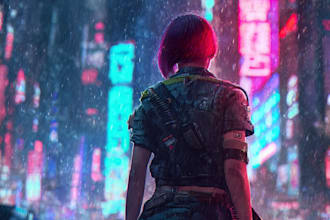 design cyberpunk and fantasy character splash art