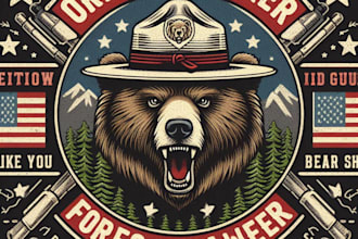 design high quality forest bear mascot logo with t shirt design