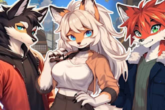 draw custom furry detailed art, character sheet, fullshaded, fursona