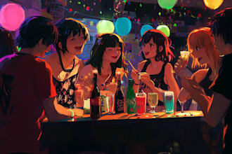 illustrate your entire anime party an anime poster format