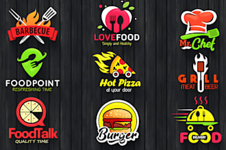 do food, restaurant, bar, BBQ, pizza and coffee shop logo design