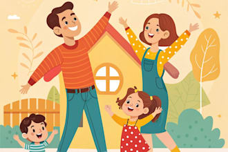 do colorful art family portrait, friendship portrait