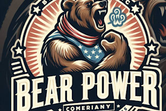 create a vintage bear power mascot logo with t shirt design