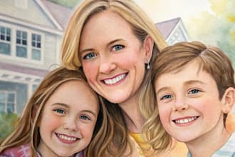 custom watercolor family portrait from photo