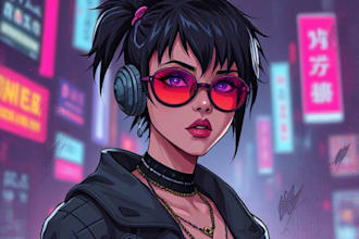 illustrate you as a cyberpunk style character