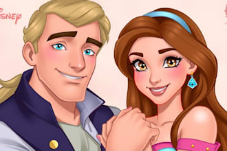 draw cartoon disney couple portrait