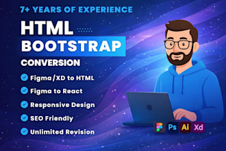 convert figma to html, xd to html, psd to html responsive bootstrap or tailwind