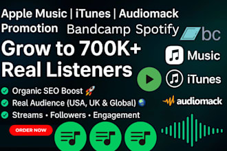 do spotify apple music promotion itunes bandcamp music SEO to grow 700k listener