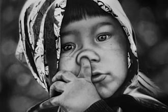 draw a realistic charcoal or pencil portrait from your photo