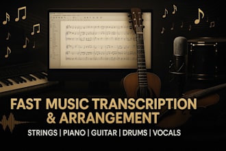 do fast music transcription arrangement for string piano guitar drums vocal