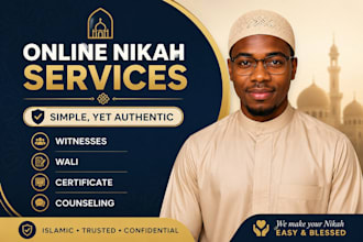 be imam for your online nikah, provide witnesses, wali and marriage certificate