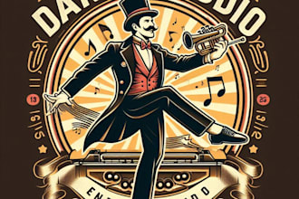design high quality vintage dance studio logo with t shirt design