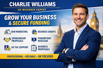 provide SEM, business grants, proposals, sponsorships, PPT and UK tax sup