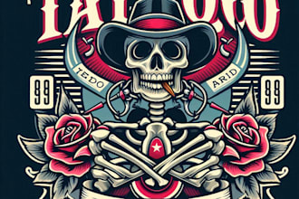 design high quality tattoo studio mascot logo with t shirt design