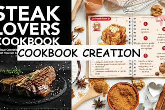 edit design cookbook recipe book, pasta, steak, veggies, formatting ebook print
