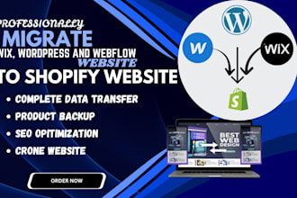 migrate and transfer websites from wordpress and wix and webflow to shopify