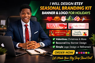 design etsy seasonal branding kit banner and logo for holidays