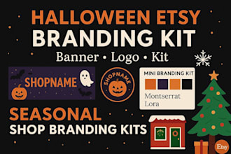 design a seasonal etsy branding kit for halloween and christmas