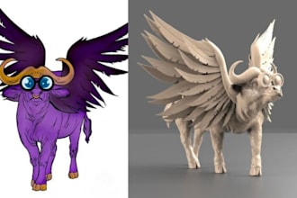 replicate photo of toy character animal design to 3d model stl 3mf for printing
