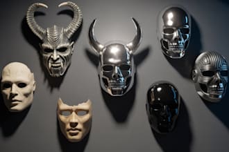 sculpt halloween mask 3d character modeling cosplay mask oni mask ghost mask