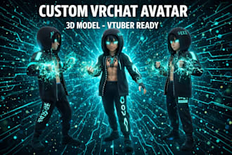 create a custom 3d vrchat avatar, vtuber, furry avatar