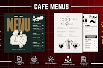 design a professional and modern cafe menu, coffee shop menu and food men