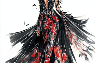 draw a fashion or editorial illustration, sketch,  concept