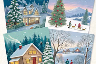 draw christmas illustrations and cards for you