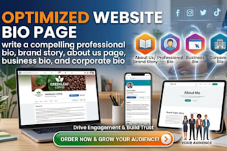 write a compelling professional bio, brand story, about us page and business bio