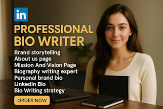 craft a professional bio, brand story strategy, about us page and business bio