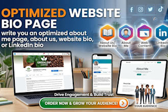 write you an optimized about me page, about us, website bio, or linkedin bio