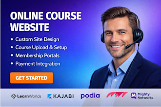 design, setup learnworlds, kajabi, podia, mighty networks online course website