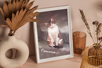 paint a custom cat portrait, stylized digital art, pet loss personalized gift