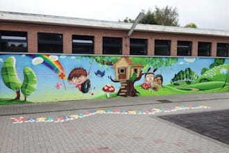 design colorful and educational mural art for kids rooms, schools