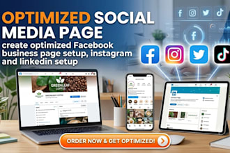 create optimized facebook business page setup, instagram and linkedin setup
