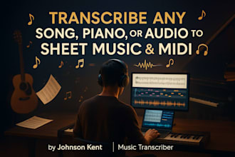 transcribe any piano song or audio to accurate audio sheet music, midi tabs