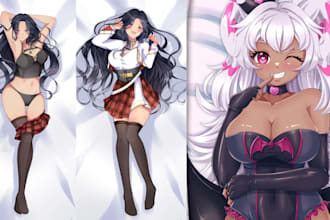 draw custom dakimakura art, body pillow of your oc, vtuber, fanart, anime, manga