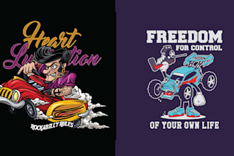 do custom cartoon car racing logo with illustration design