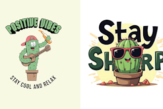 design vintage cactus guitar cute illustration logo