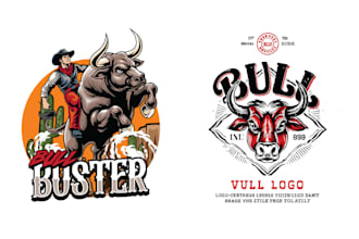 create high quality vector illustration of cowboy riding bull logo
