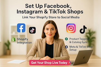 set up instagram shop, tiktok shop, facebook shop with shopify integration pixel
