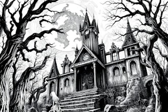draw horror and gothic line art illustrations