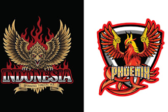 design hand drawn esport phoenix bird logo