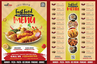 german design restaurant menu, food menu and digital menu design, pizza cafe bar