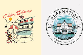 make vintage hand drawn pool spa logo