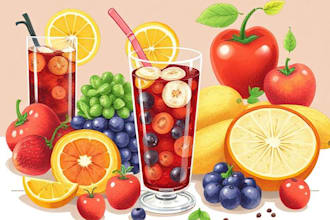 draw food, drink, fruit, vegetables illustration